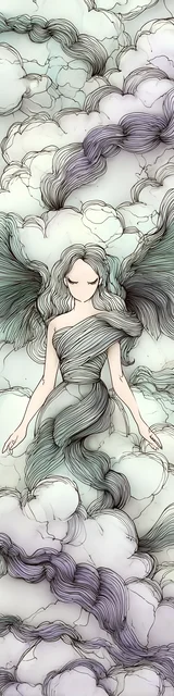 Free printable abstract cloud art bookmark featuring abstract cloud art around an angel